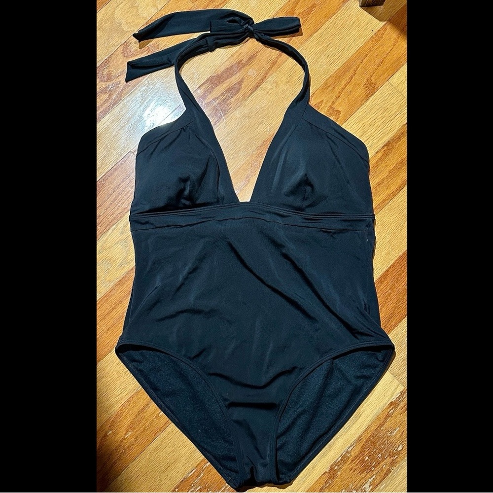 BODEN ITHACA STYLE LADIES BLACK HALTER ONE PIECE SWIMSUIT BATHING SUIT 14R CUPS